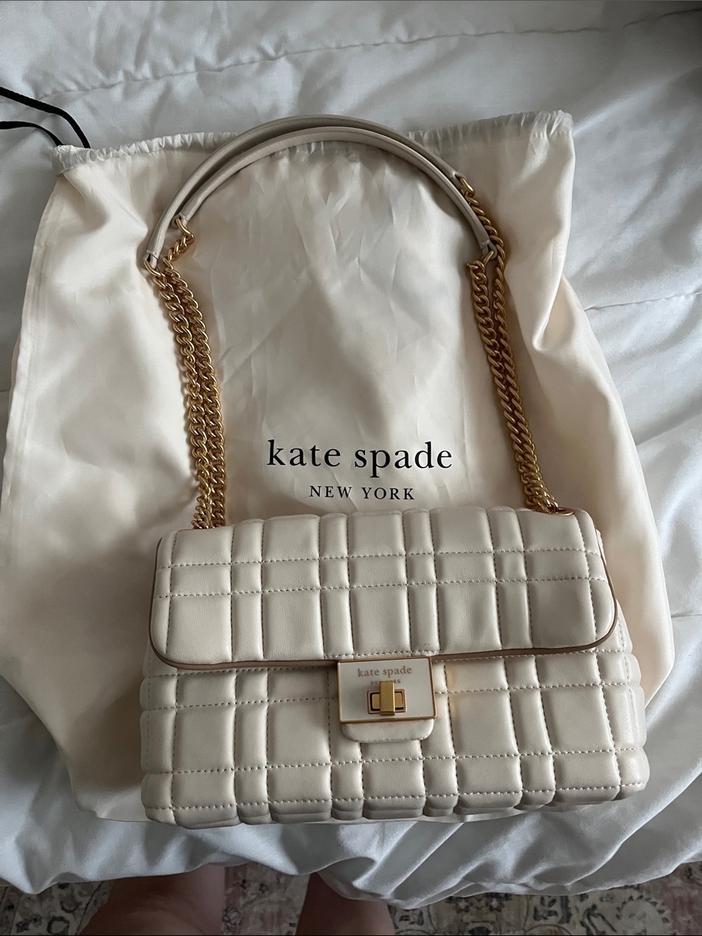 Kate spade Cream Quilted Shoulder Bag with Gold Chain